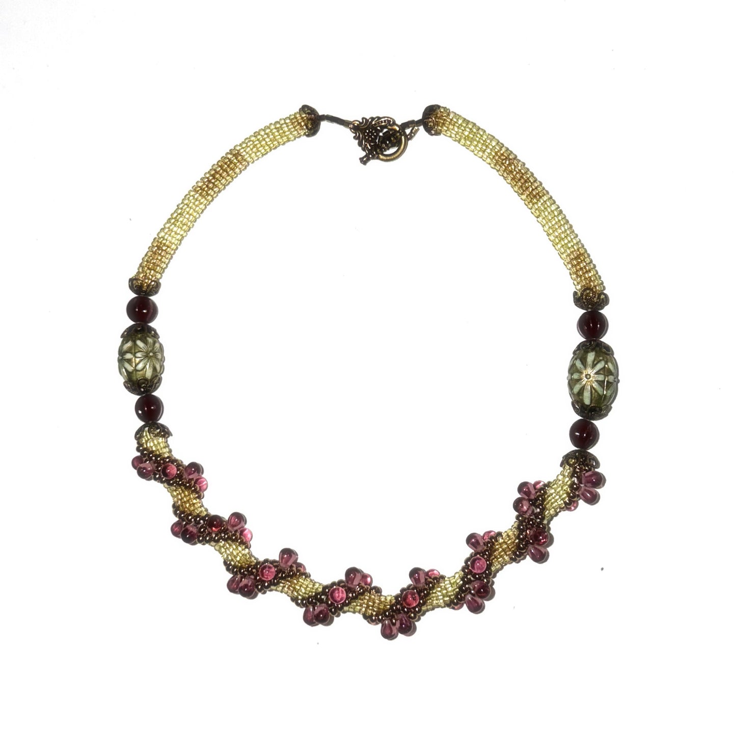 Green purple bead necklace