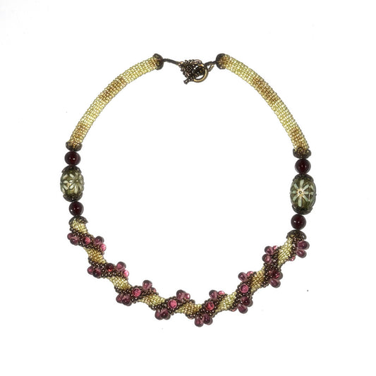 Green purple bead necklace