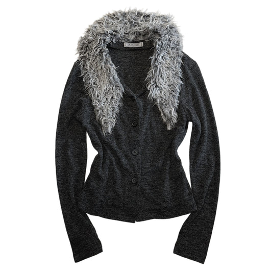 Grey furry collar cardigan