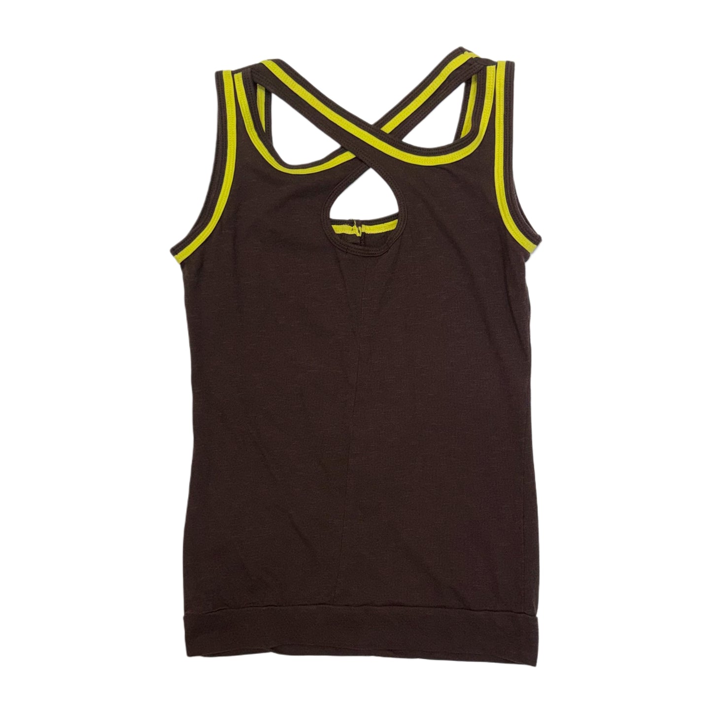 Brown button yellow trim top