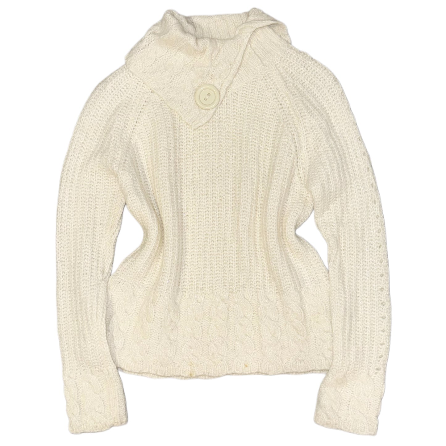 Fancy Pocket ivory collar button knit top