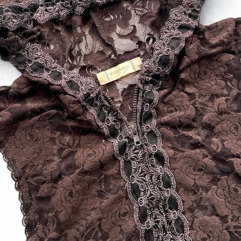 Brown lace zipper vest
