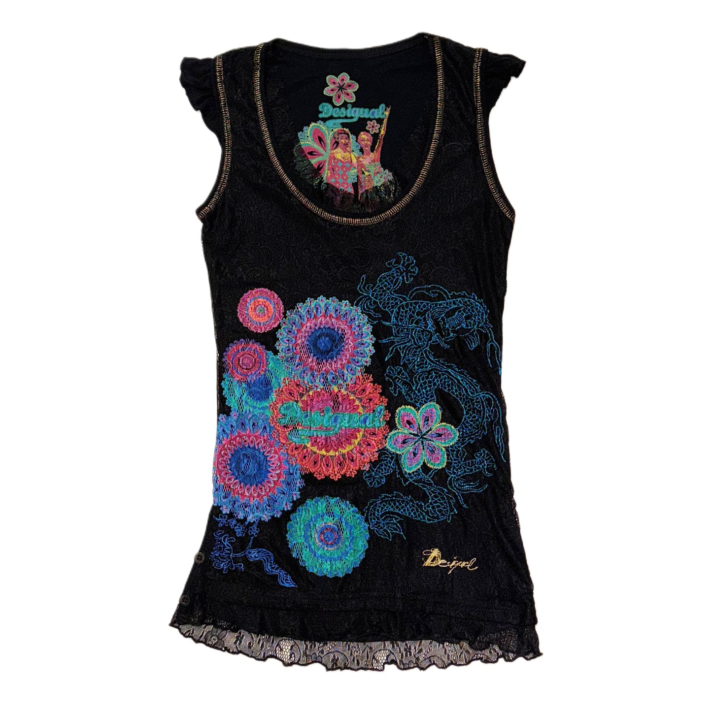 Desigual floral dragon lace embroidered top