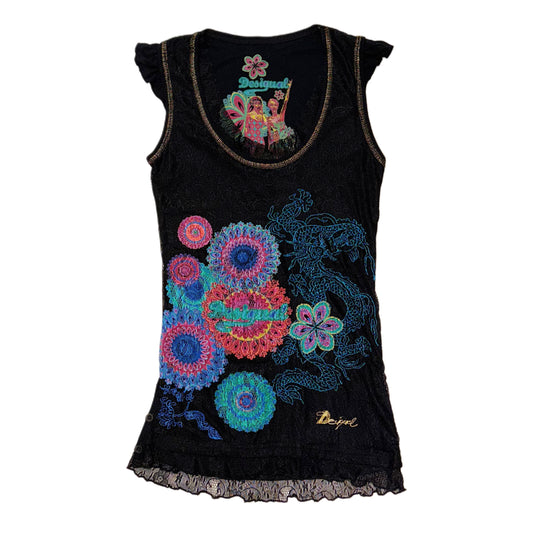 Desigual floral dragon lace embroidered top