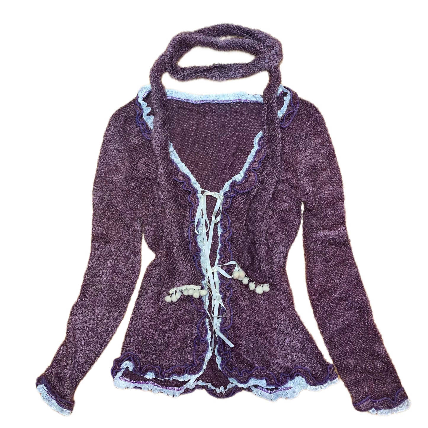 Purple knit ribbons outer with scarf