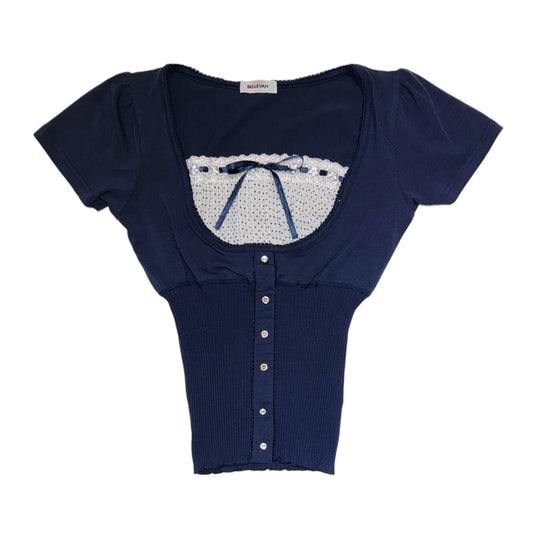 Navy polka dot layered top