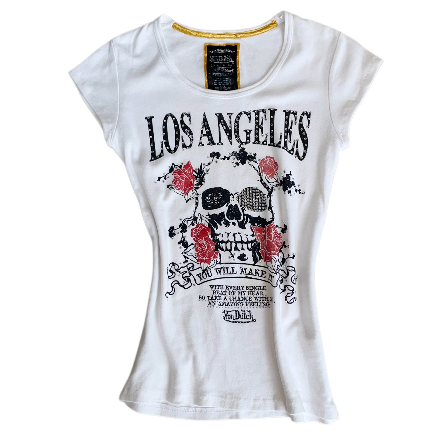 Von Dutch Los Angeles skull and rose white tee