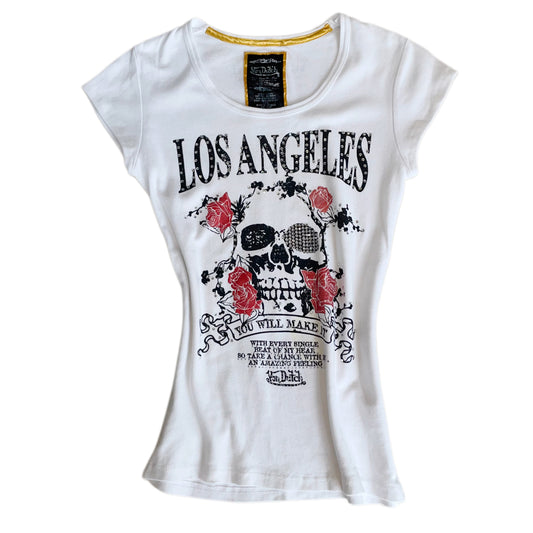 Von Dutch Los Angeles skull and rose white tee