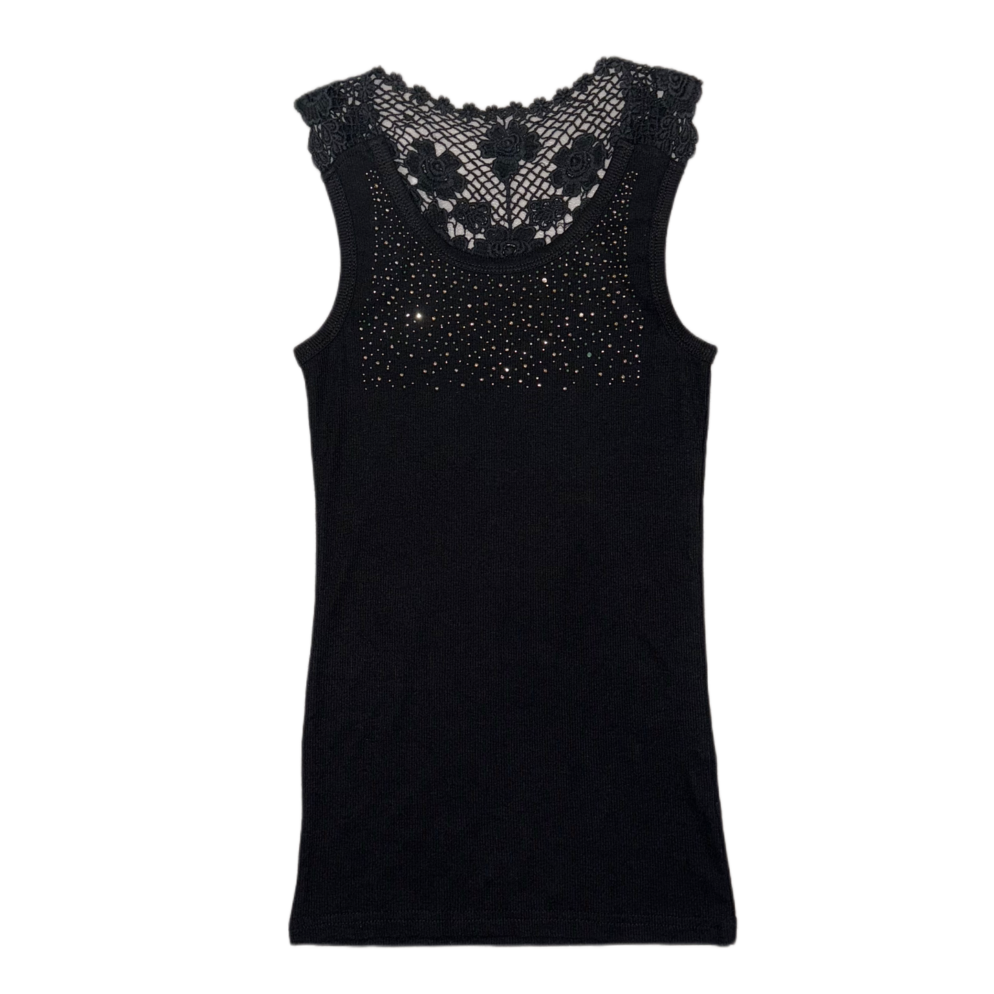 Black rhinestones lace tank
