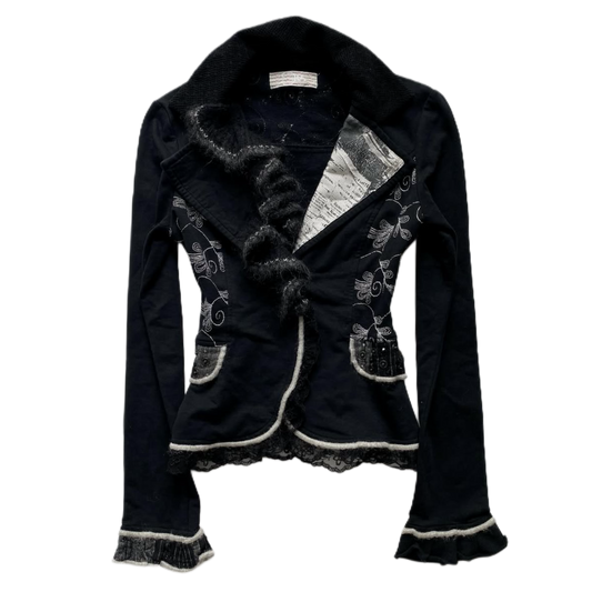 Black embroidered lace outer