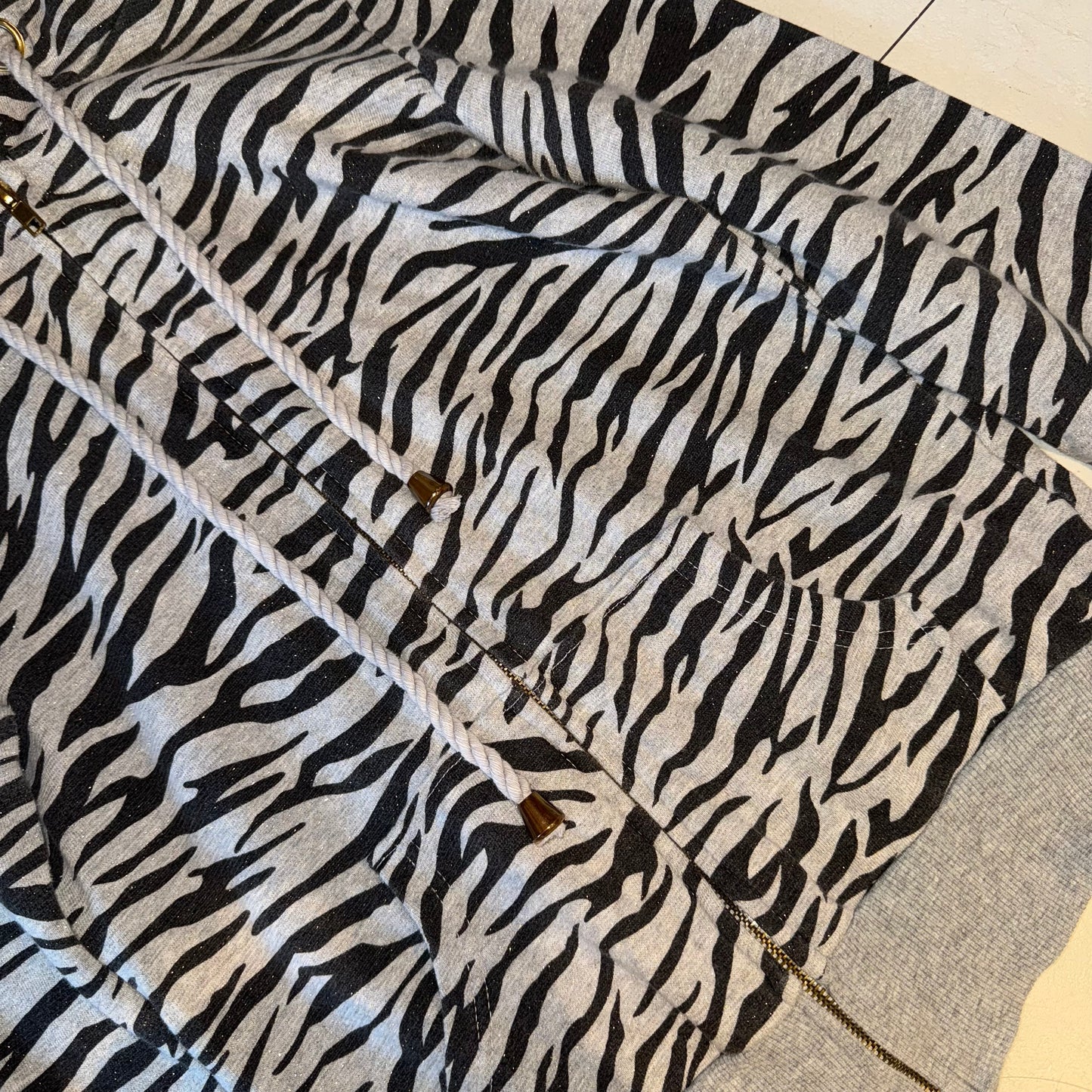Grey zebra glittering zip up hoodie