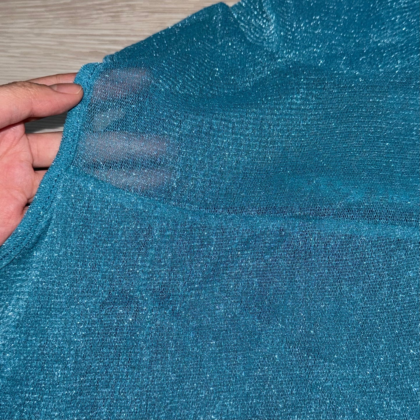 Mosaic blue glittering mesh top