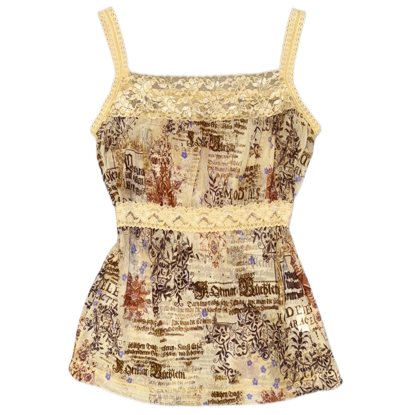 Brown beige floral mesh top
