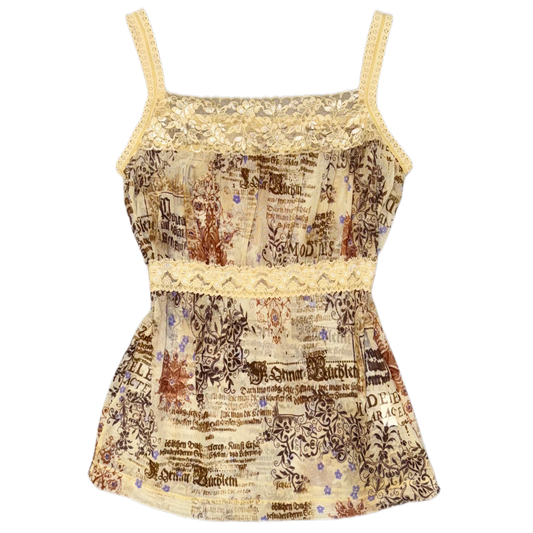 Brown beige floral mesh top
