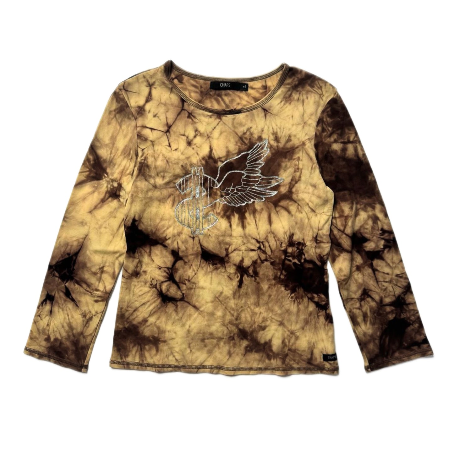 chaps brown tie dye long sleeve