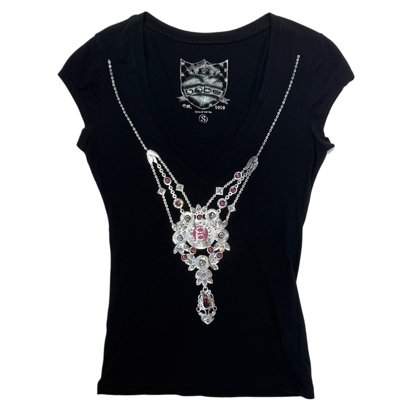 Bebe sliver pink necklace black top