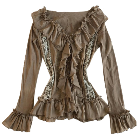 Brown lace ruffle outer