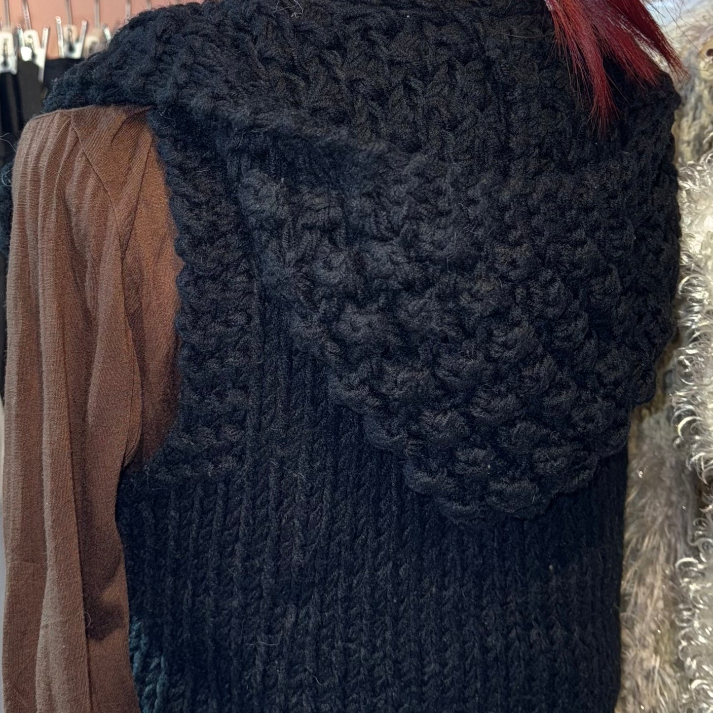 Black furry knit vest