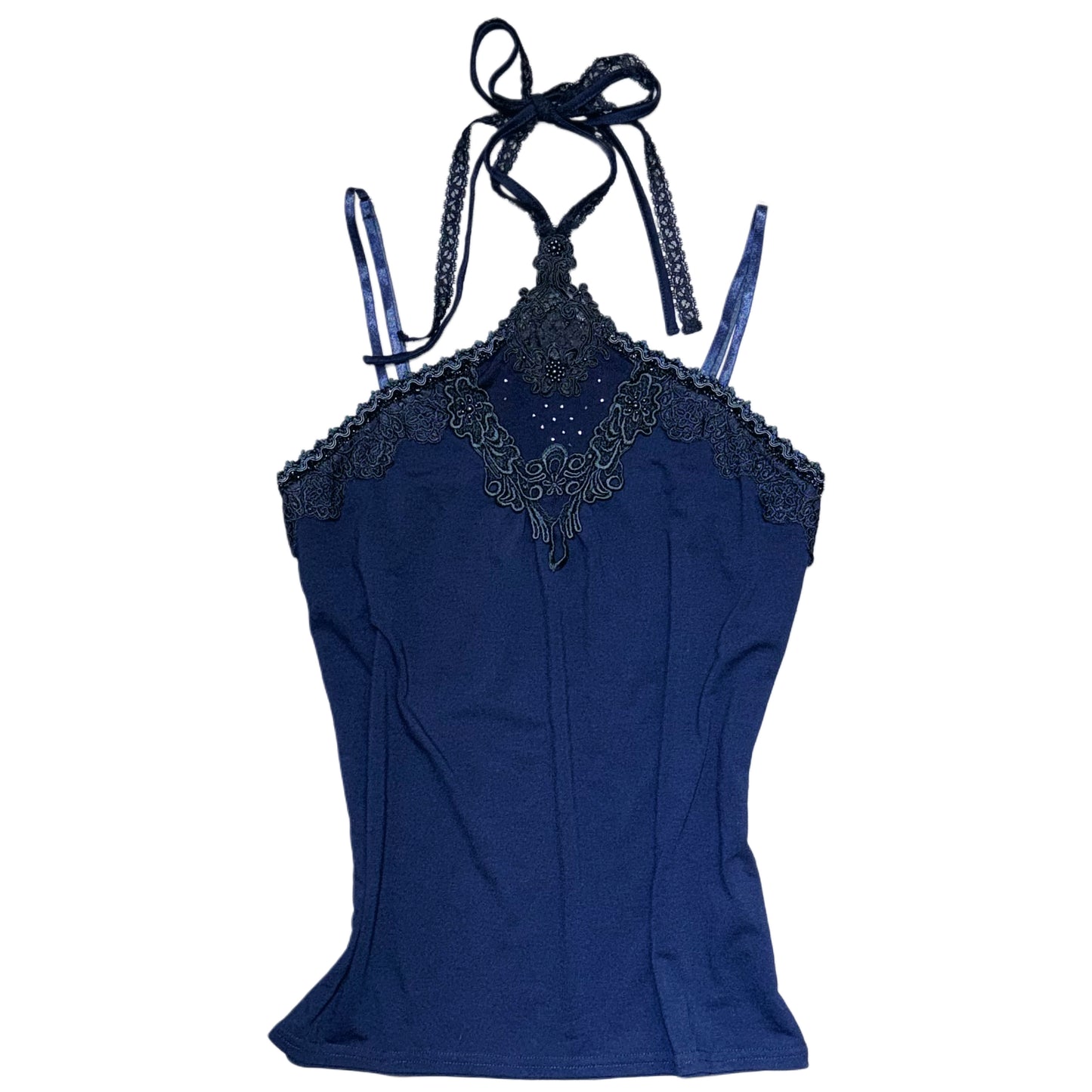 Axes Navy floral lace halter cami
