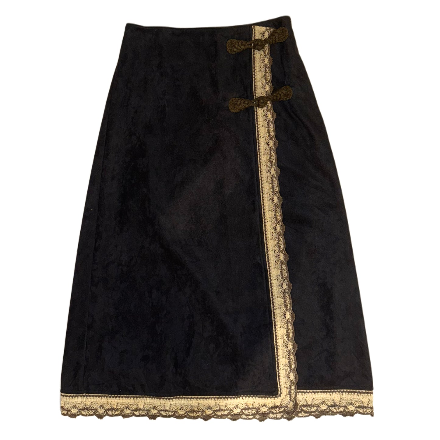 Black suede lace trim skirt