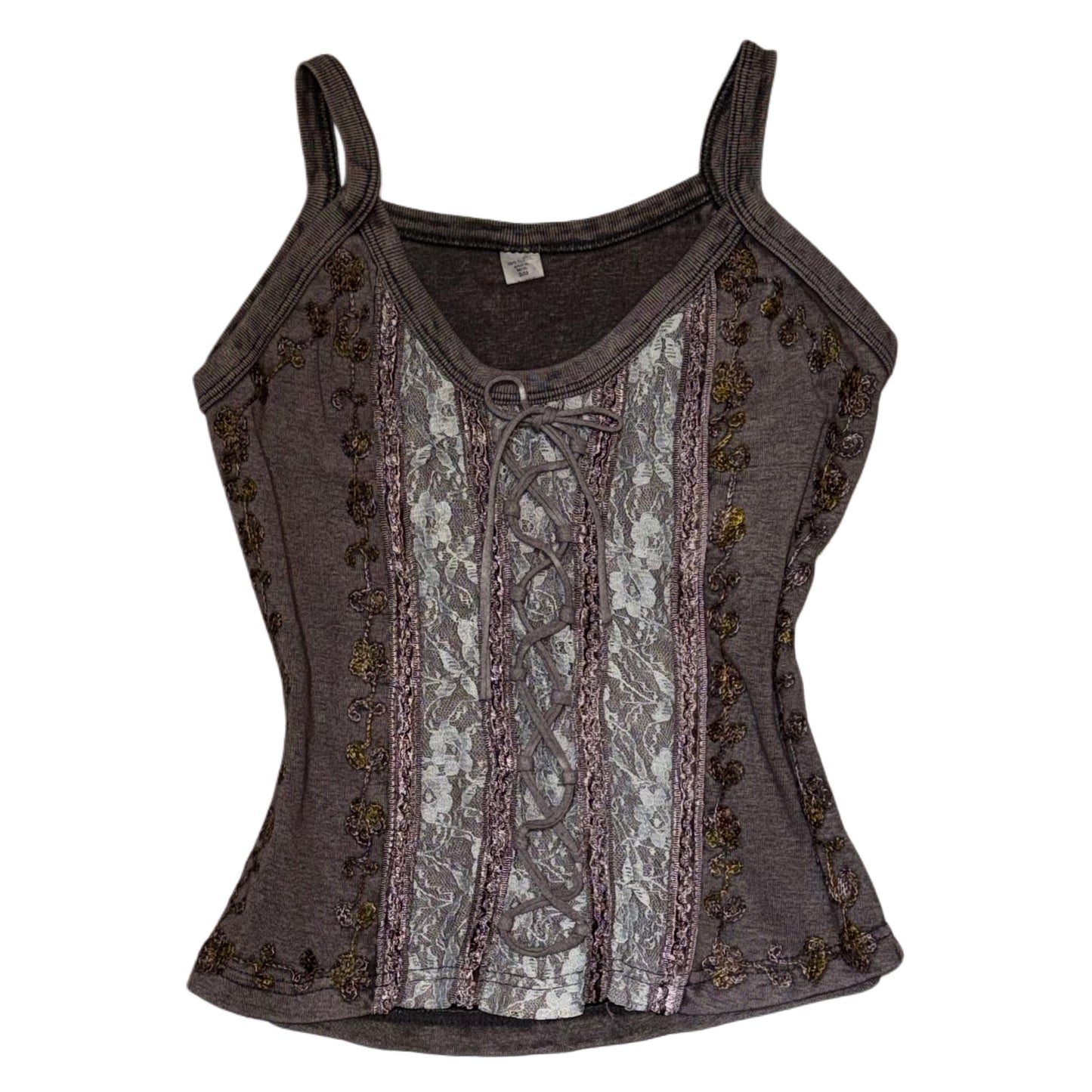 Brown tie dye lace tank