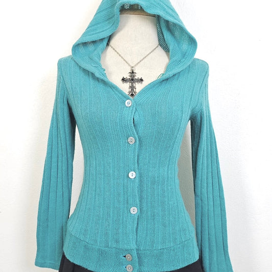 Ocean blue knit button up hoodie