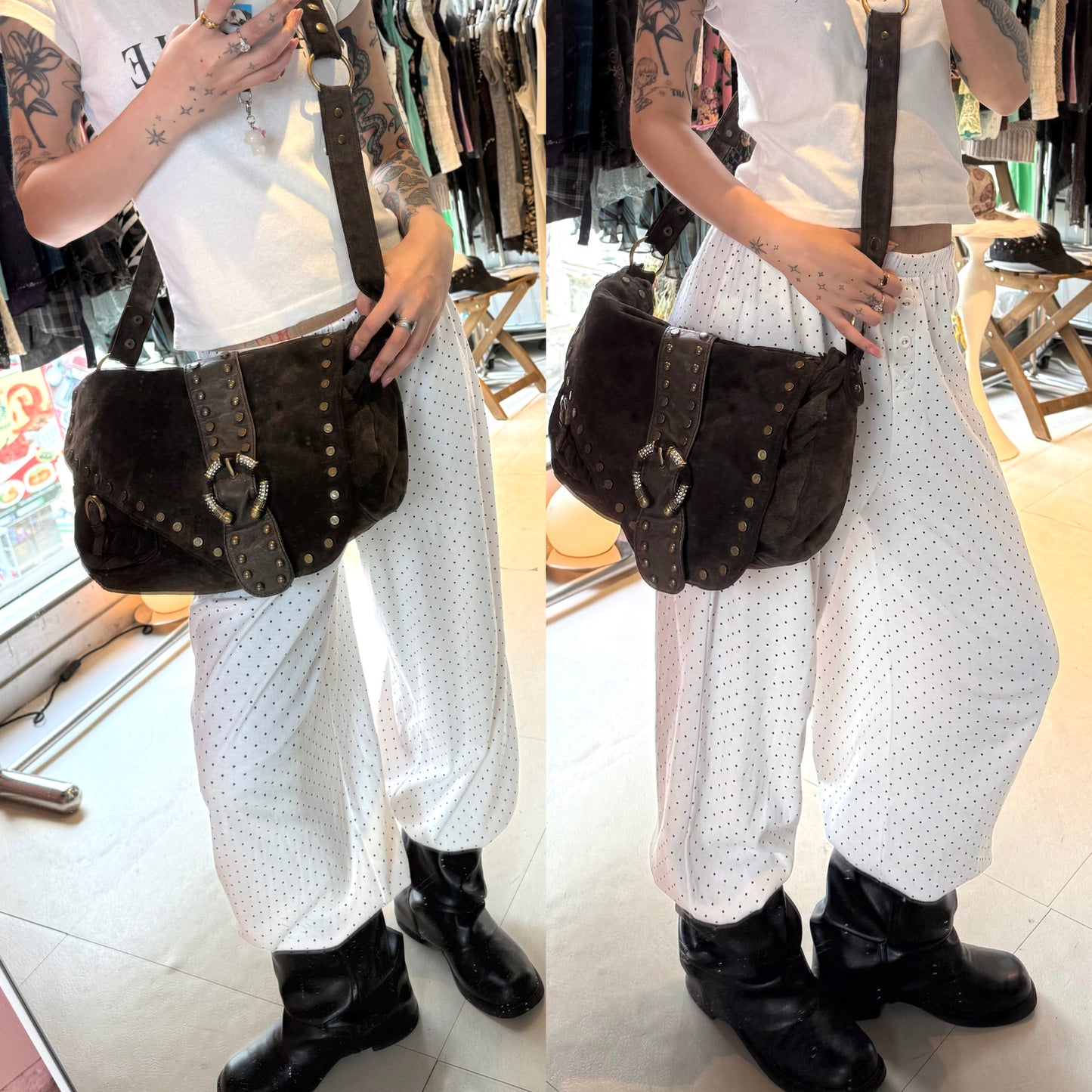 Brown crossbody suede bag