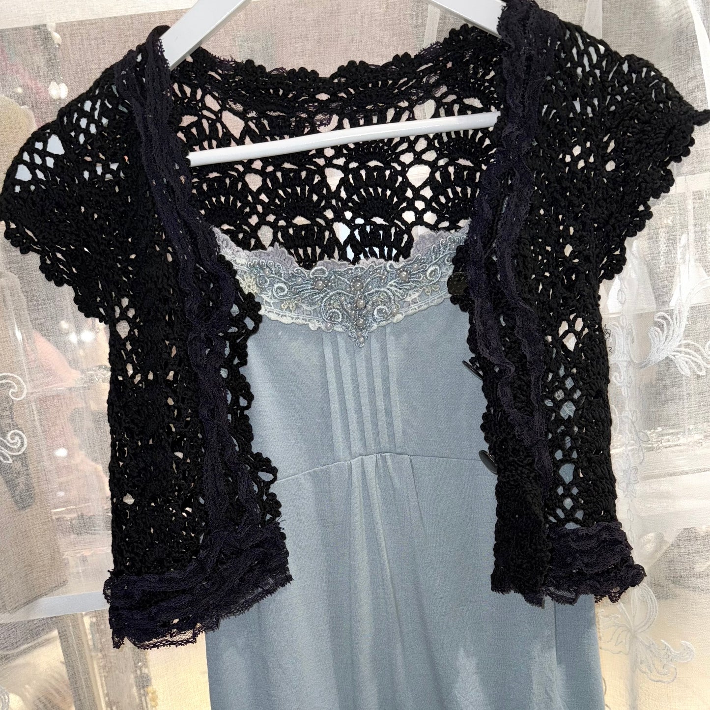 Black knit purple lace outer