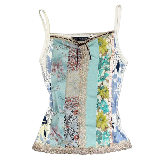 Green floral lace patchwork tank