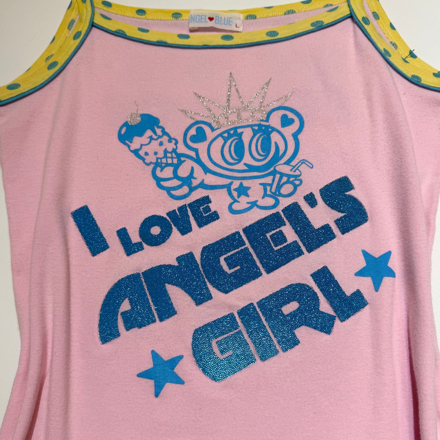 Angel blue soft pink yellow polka dot tank