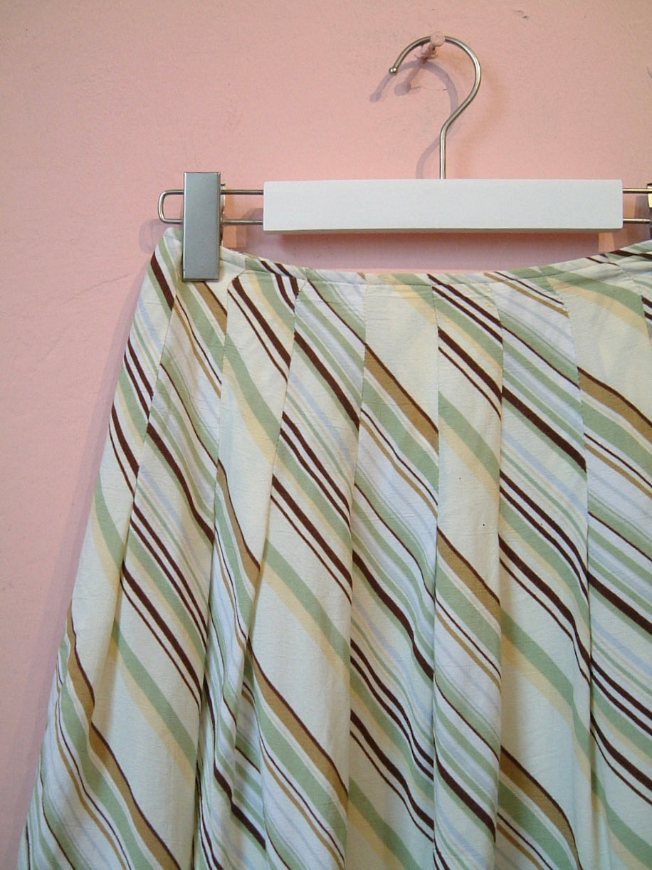 Whitish Skirt with Green and Brown Stripes