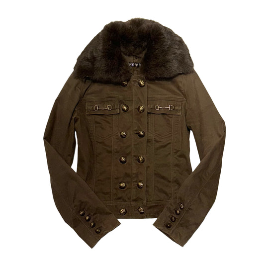 Brown fur collar buttons jacket