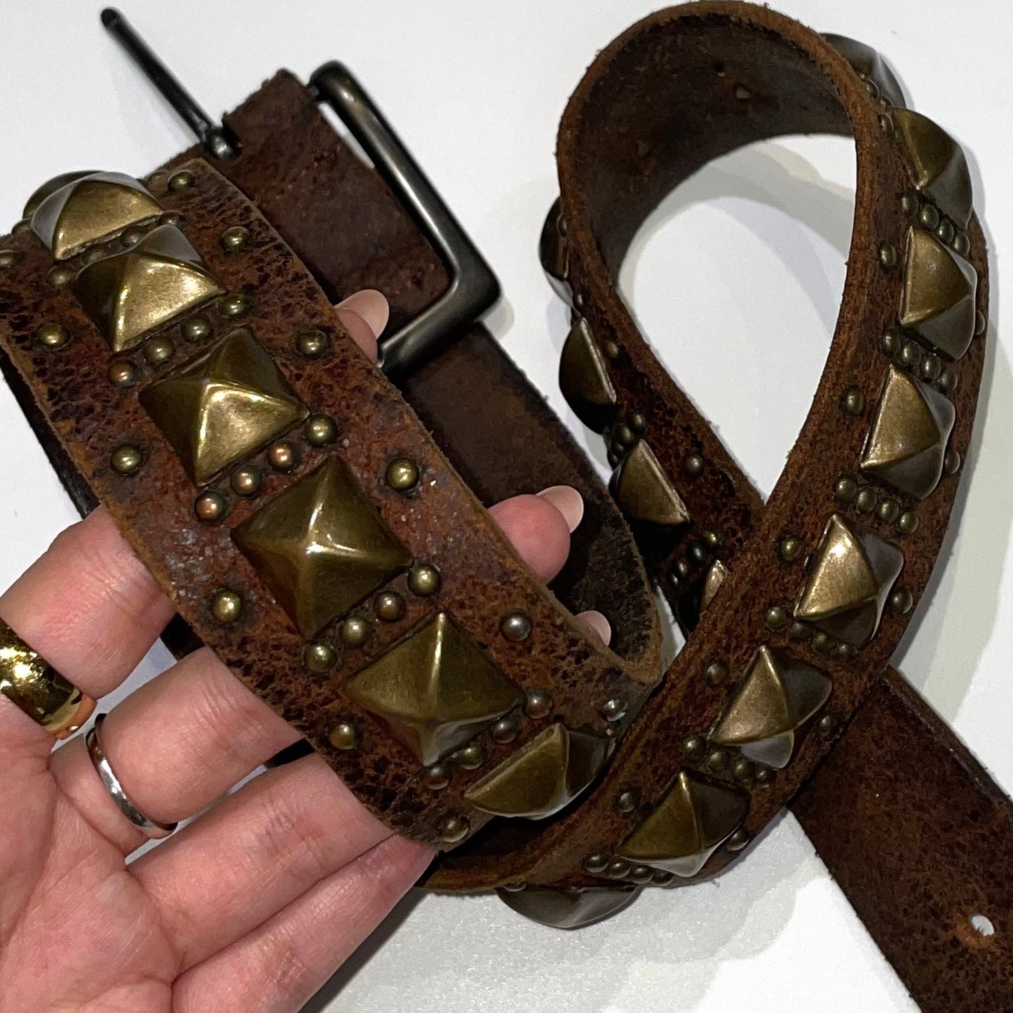 Evisu brown rivets leather belt