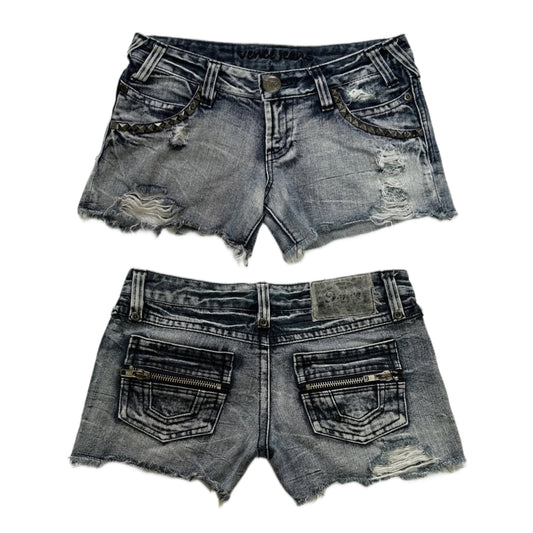 Low waist denim zip shorts