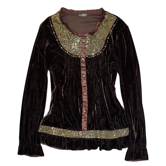 Brown velvet embroidered lace long sleeve