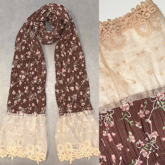 Brown floral lace scarf
