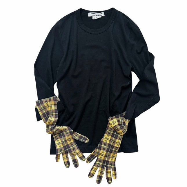 Comme Des Garcons long sleeve with yellow checkered gloves