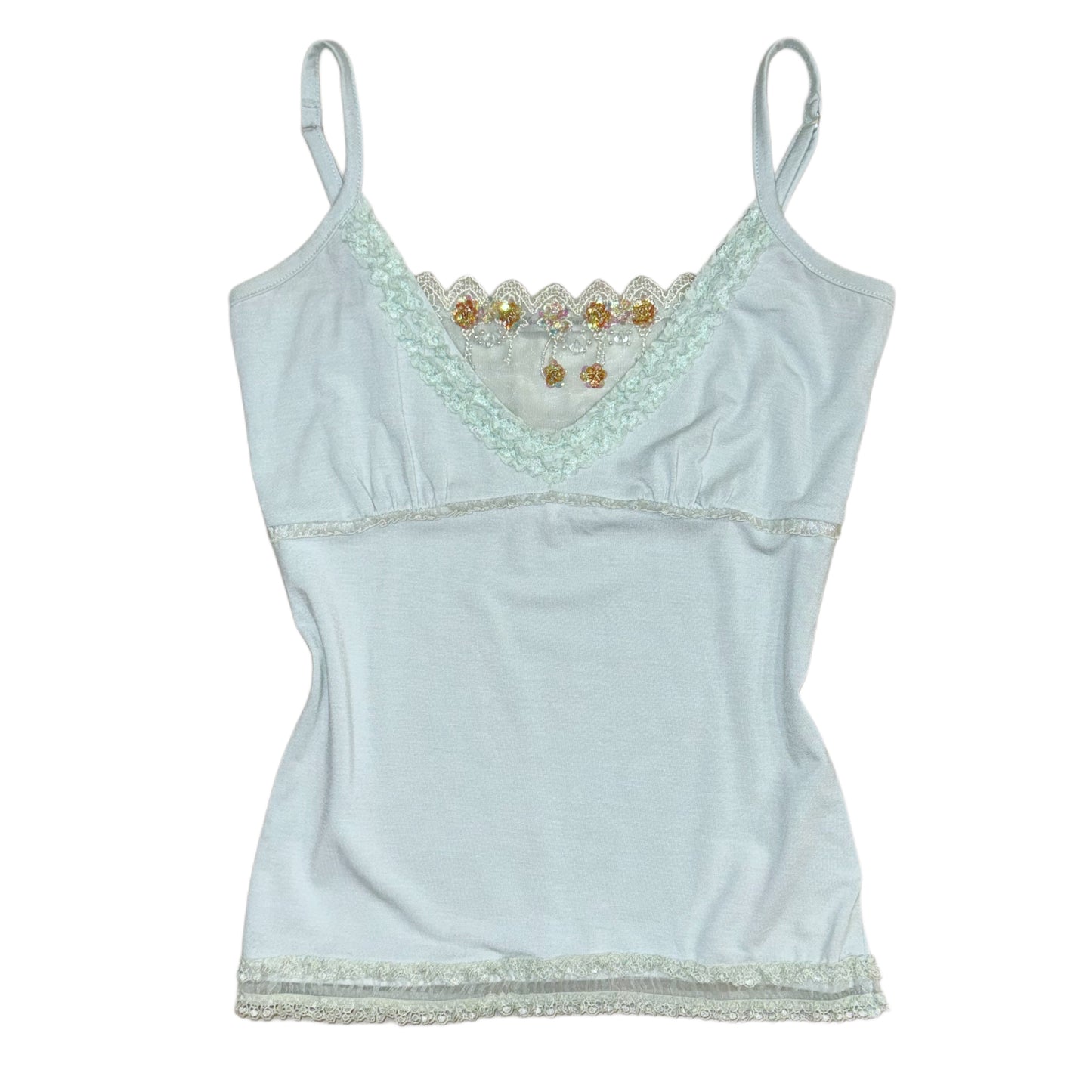 Baby blue embroidered lace cami