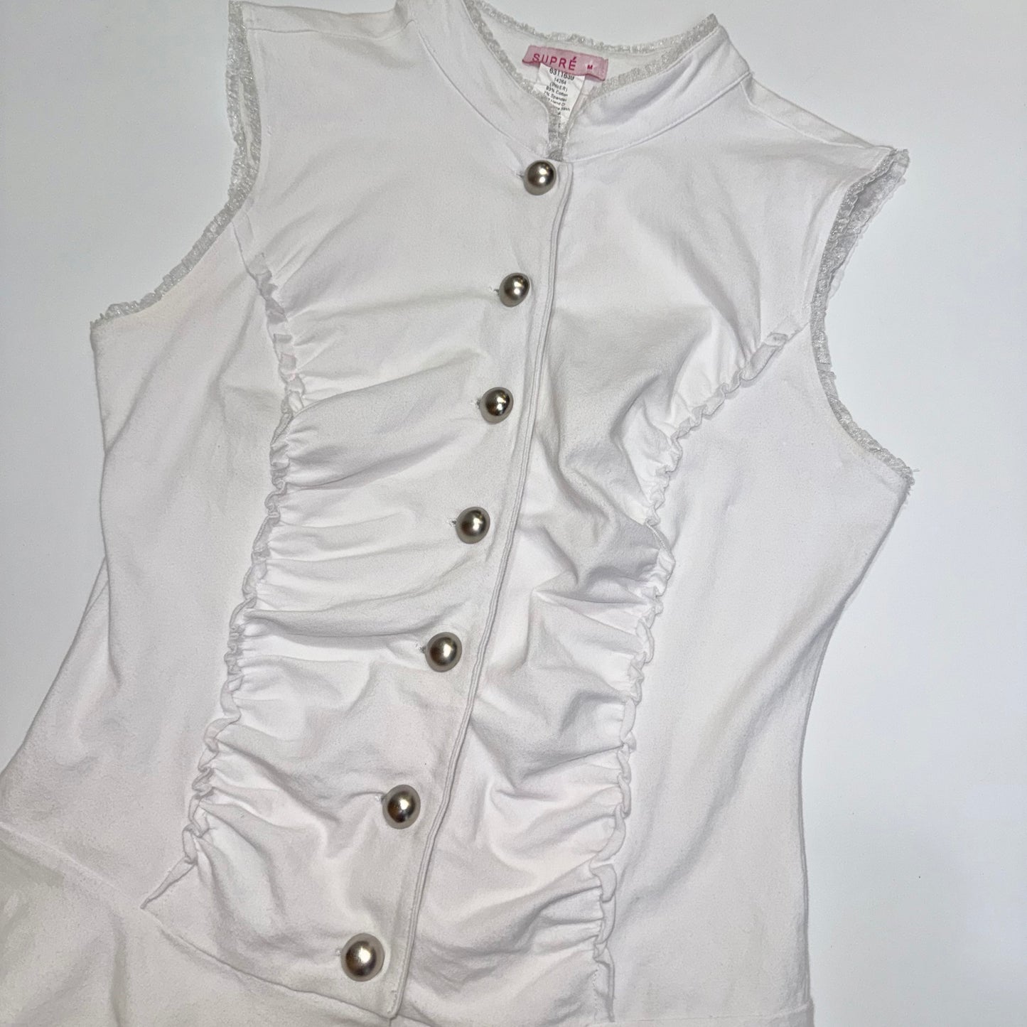 White button lace trim top
