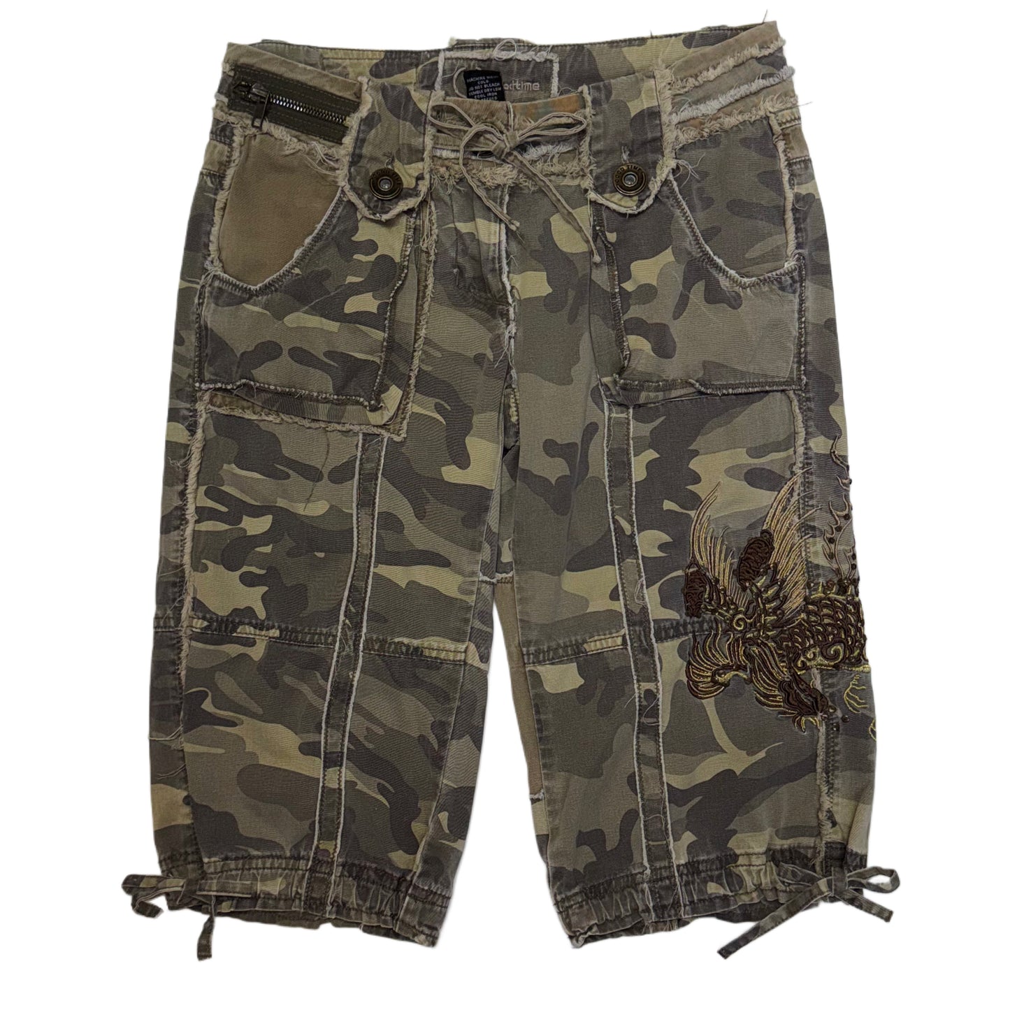 Good Time embroidered dragon camo jorts