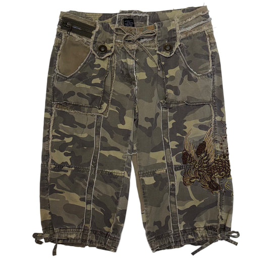 Good Time embroidered dragon camo jorts