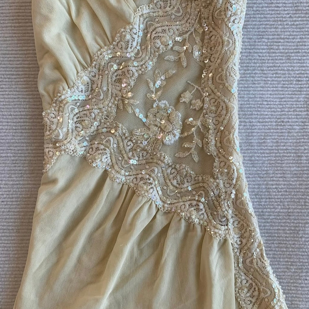 Ivory embroidered mesh top