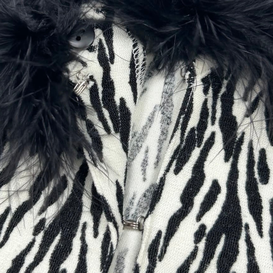 Zebra print shirt with removable black furry collar