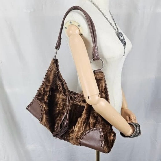 Brown velvet shoulder bag