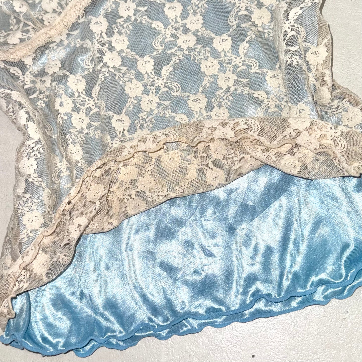 Ivory baby blue lace silk cami