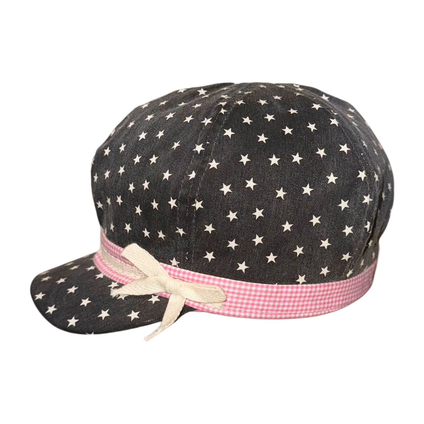 Star hat with cute pink checkered lace ribbon