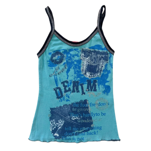Blue denim graphic tank