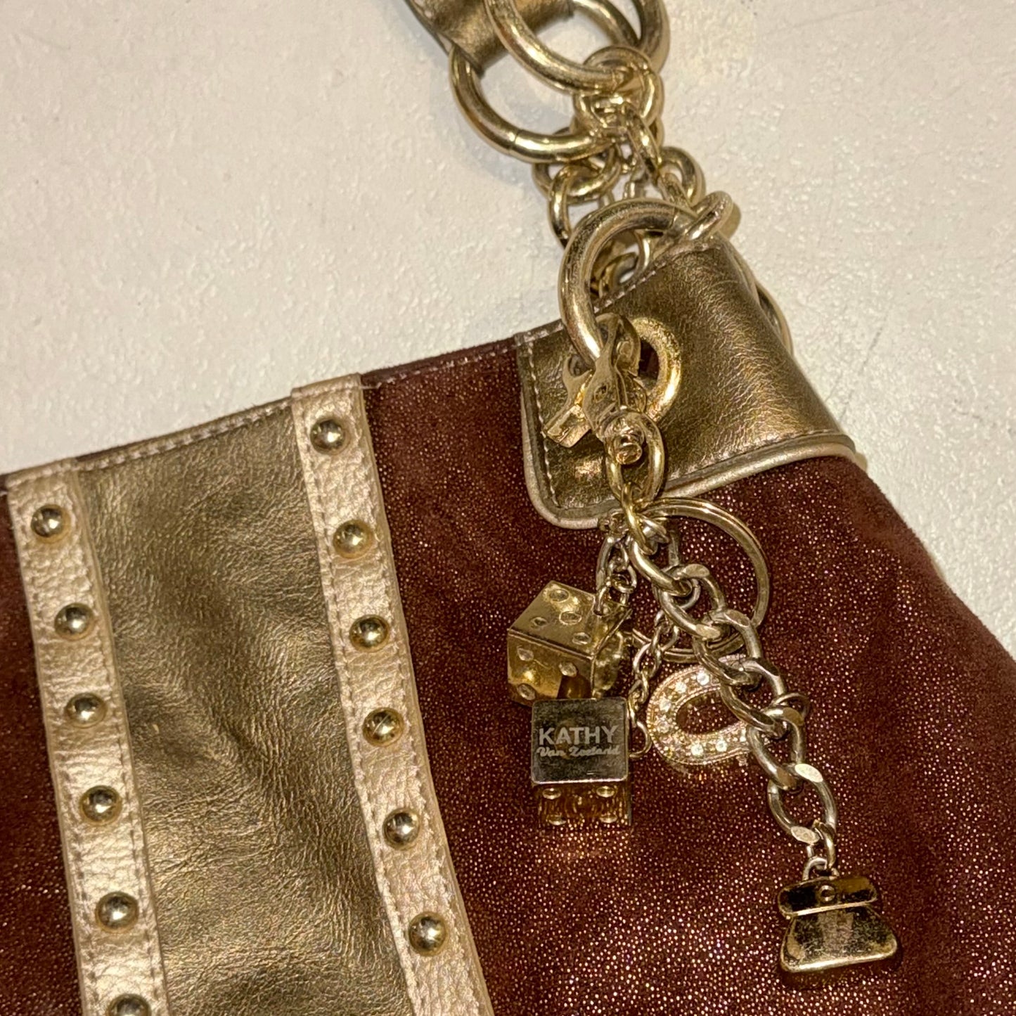 Kathy brown suede bag with keychain