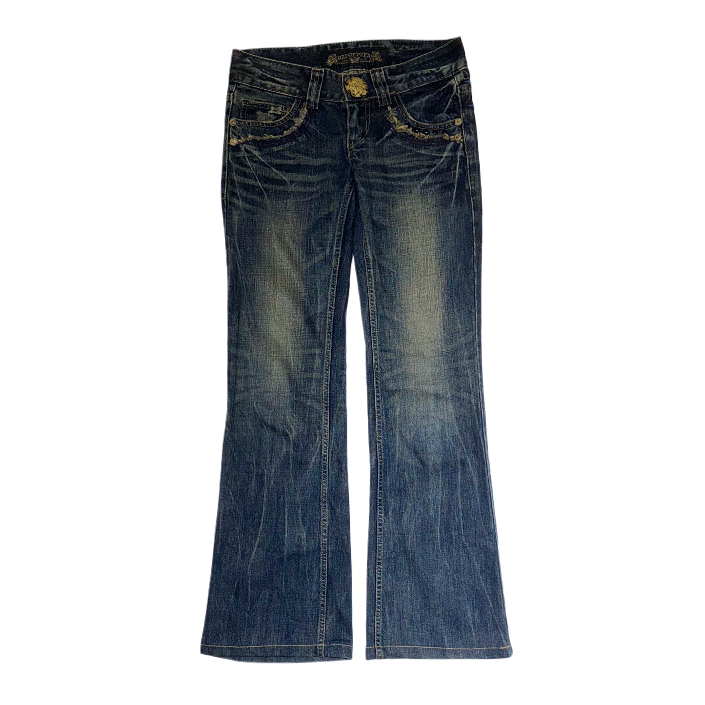 Red Pepper rivets embroidered wings low rise bootcut jeans