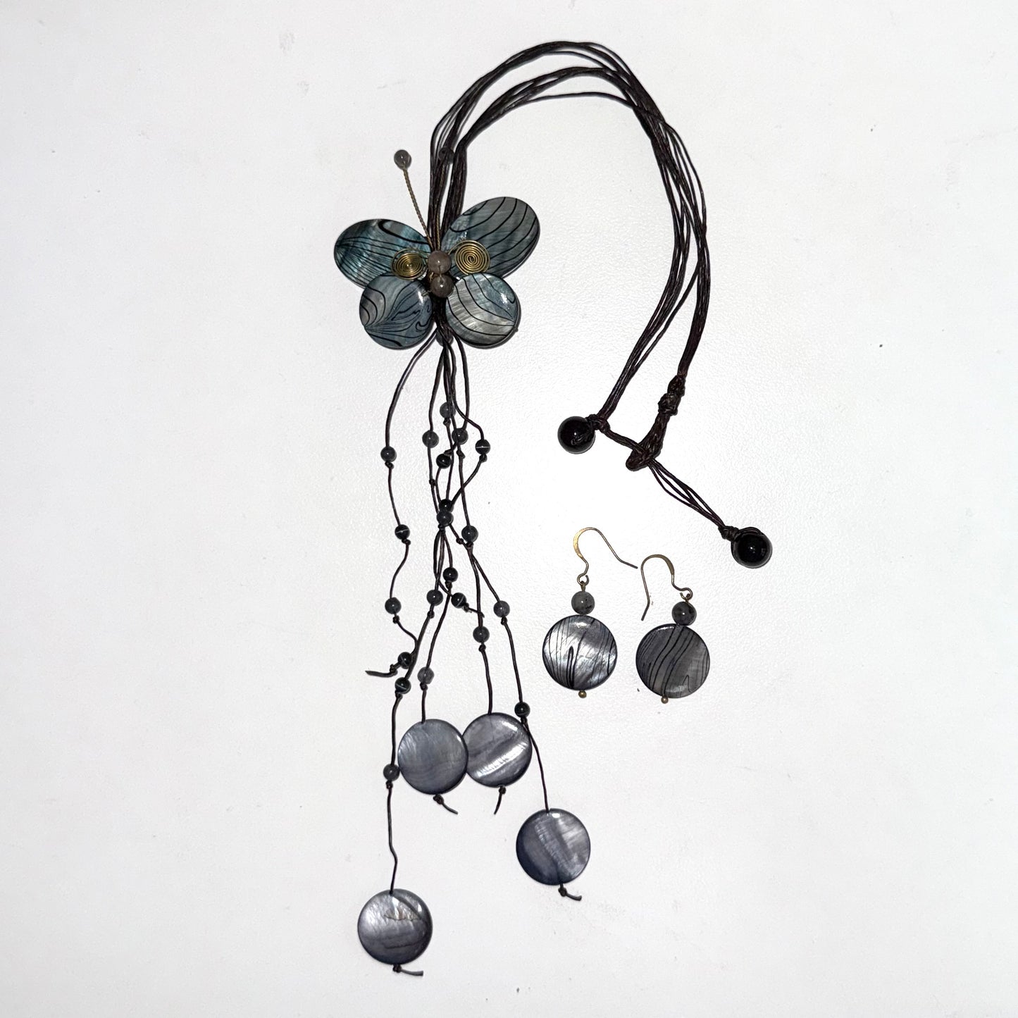 Butterfly long necklace with earrings set
